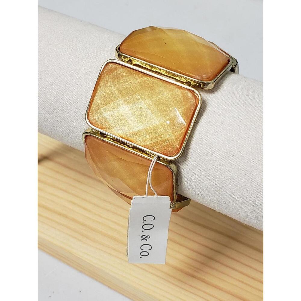 C.O. & Co. Chunky Amber Gold Tone Metal Elastic Women's Statement Bracelet